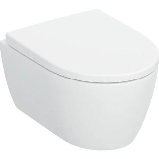 GEBERIT iCon Zestaw wiszącej miski WC, lejowa, krótka, ukryte mocowania, TurboFlush, z deską sedesową, biały mat