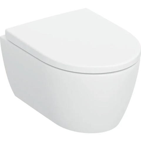 GEBERIT iCon Zestaw wiszącej miski WC, lejowa, krótka, ukryte mocowania, TurboFlush, z deską sedesową, biały mat