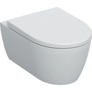 GEBERIT iCon Zestaw wiszącej miski WC, lejowa, ukryte mocowania, Rimfree, z deską sedesową, biały mat
