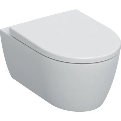 GEBERIT iCon Zestaw wiszącej miski WC, lejowa, ukryte mocowania, Rimfree, z deską sedesową, biały mat