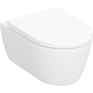 GEBERIT iCon Zestaw wiszącej miski WC, lejowa, ukryte mocowania, Rimfree, z deską sedesową, biały/KeraTect