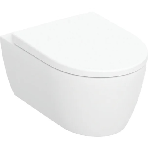 GEBERIT iCon Zestaw wiszącej miski WC, lejowa, ukryte mocowania, Rimfree, z deską sedesową, biały/KeraTect