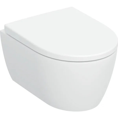 GEBERIT iCon Zestaw wiszącej miski WC, lejowa, krótka, ukryte mocowania, TurboFlush, z deską sedesową, biały