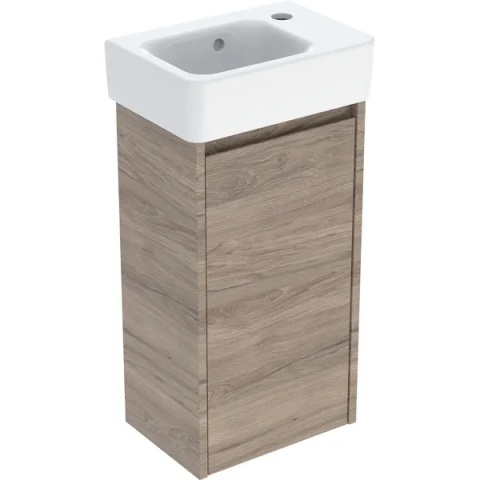 GEBERIT SELNOVA SQUARE Zestaw umywalki małej z szafką pod umywalkę 36 cm, z jednymi drzwiami, orzech hickory