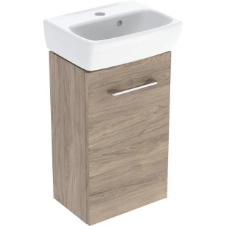GEBERIT SELNOVA SQUARE Zestaw umywalki małej z szafką pod umywalkę 36 cm, z jednymi drzwiami, orzech hickory