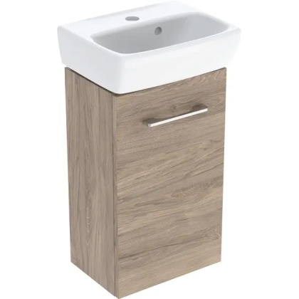 GEBERIT SELNOVA SQUARE Zestaw umywalki małej z szafką pod umywalkę 36 cm, z jednymi drzwiami, orzech hickory