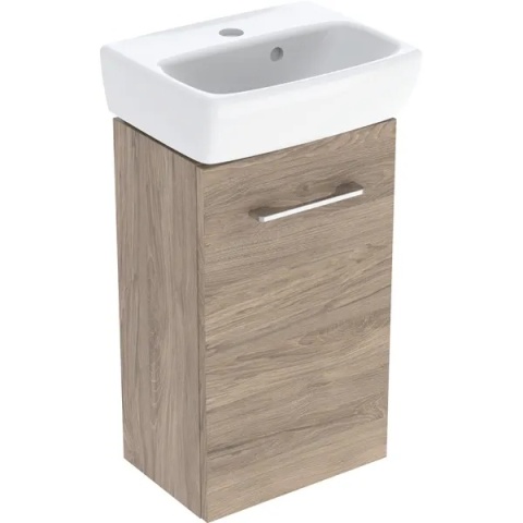 GEBERIT SELNOVA SQUARE Zestaw umywalki małej z szafką pod umywalkę 36 cm, z jednymi drzwiami, orzech hickory