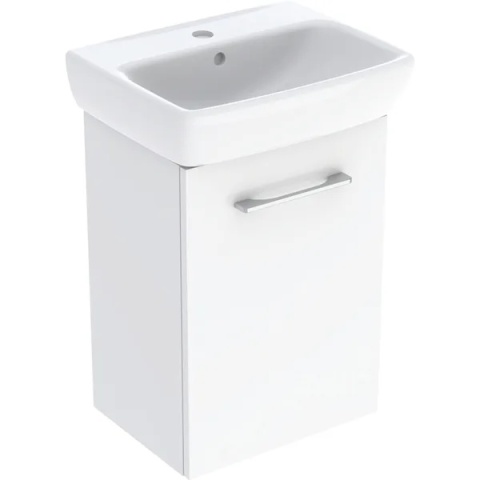 GEBERIT SELNOVA SQUARE Zestaw umywalki małej z szafką pod umywalkę 45 cm, z jednymi drzwiami, biały połysk