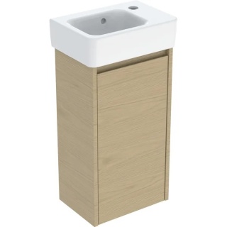 GEBERIT SELNOVA SQUARE Zestaw umywalki małej z szafką pod umywalkę 36 cm, z jednymi drzwiami, dąg naturalny