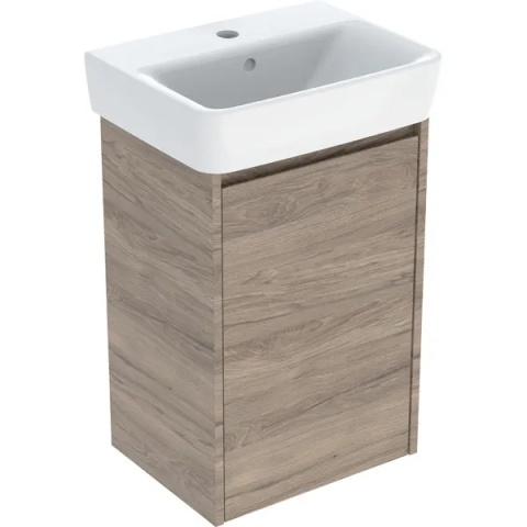 GEBERIT SELNOVA SQUARE Zestaw umywalki małej z szafką pod umywalkę 45 cm, z jednymi drzwiami, orzech hickory