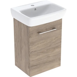 GEBERIT SELNOVA SQUARE Zestaw umywalki małej z szafką pod umywalkę 45 cm, z jednymi drzwiami, orzech hickory