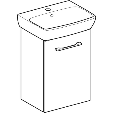 GEBERIT SELNOVA SQUARE Zestaw umywalki małej z szafką pod umywalkę 45 cm, z jednymi drzwiami, orzech hickory jasny