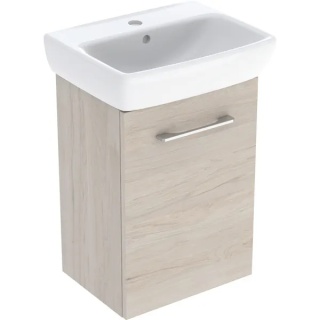 GEBERIT SELNOVA SQUARE Zestaw umywalki małej z szafką pod umywalkę 45 cm, z jednymi drzwiami, orzech hickory jasny