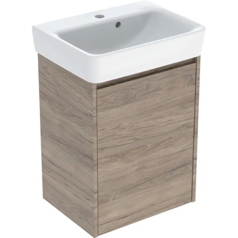 GEBERIT SELNOVA SQUARE Zestaw umywalki małej z szafką pod umywalkę 50 cm, z jednymi drzwiami, orzech hickory