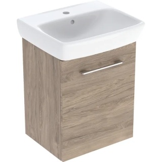 GEBERIT SELNOVA SQUARE Zestaw umywalki małej z szafką pod umywalkę 50 cm, z jednymi drzwiami, orzech hickory