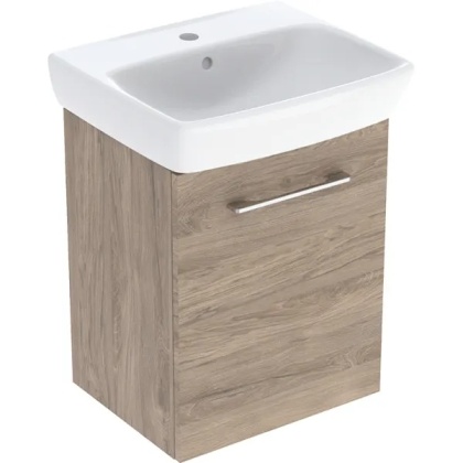 GEBERIT SELNOVA SQUARE Zestaw umywalki małej z szafką pod umywalkę 50 cm, z jednymi drzwiami, orzech hickory