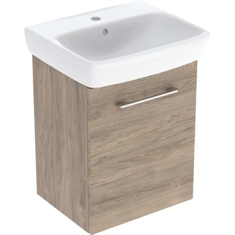 GEBERIT SELNOVA SQUARE Zestaw umywalki małej z szafką pod umywalkę 50 cm, z jednymi drzwiami, orzech hickory