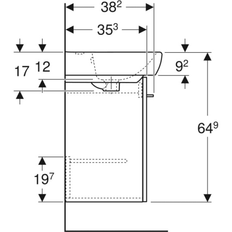 GEBERIT SELNOVA SQUARE Zestaw umywalki małej z szafką pod umywalkę 50 cm, z jednymi drzwiami, orzech hickory jasny