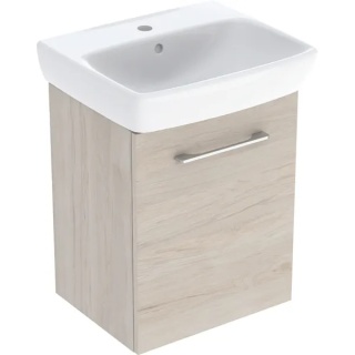 GEBERIT SELNOVA SQUARE Zestaw umywalki małej z szafką pod umywalkę 50 cm, z jednymi drzwiami, orzech hickory jasny