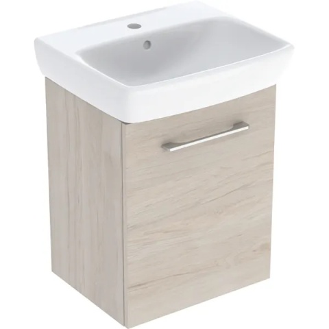 GEBERIT SELNOVA SQUARE Zestaw umywalki małej z szafką pod umywalkę 50 cm, z jednymi drzwiami, orzech hickory jasny