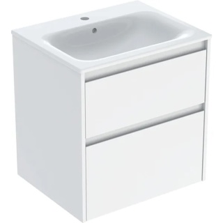 GEBERIT SELNOVA SQUARE Zestaw umywalki meblowej, slim rim, z szafką pod umywalkę, z dwoma szufladami, biały mat