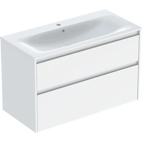 GEBERIT SELNOVA SQUARE Zestaw umywalki meblowej, slim rim, z szafką pod umywalkę, z dwoma szufladami, biały mat