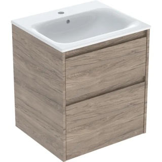 GEBERIT SELNOVA SQUARE Zestaw umywalki meblowej, slim rim, z szafką pod umywalkę, z dwoma szufladami, orzech hickory
