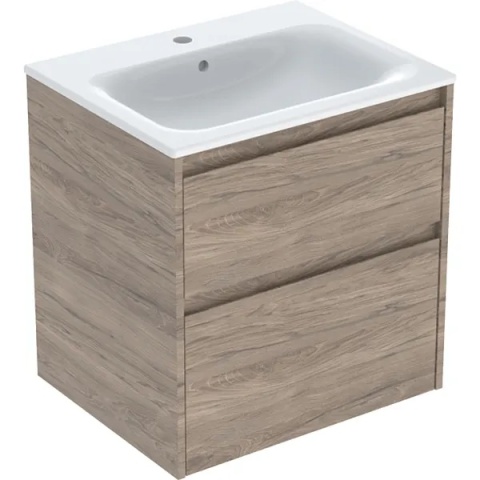 GEBERIT SELNOVA SQUARE Zestaw umywalki meblowej, slim rim, z szafką pod umywalkę, z dwoma szufladami, orzech hickory
