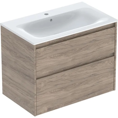 GEBERIT SELNOVA SQUARE Zestaw umywalki meblowej, slim rim, z szafką pod umywalkę, z dwoma szufladami, orzech hickory