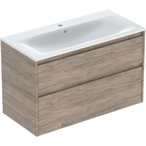 GEBERIT SELNOVA SQUARE Zestaw umywalki meblowej, slim rim, z szafką pod umywalkę, z dwoma szufladami, orzech hickory