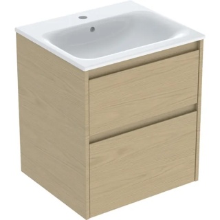 GEBERIT SELNOVA SQUARE Zestaw umywalki meblowej, slim rim, z szafką pod umywalkę, z dwoma szufladami, dąb naturalny