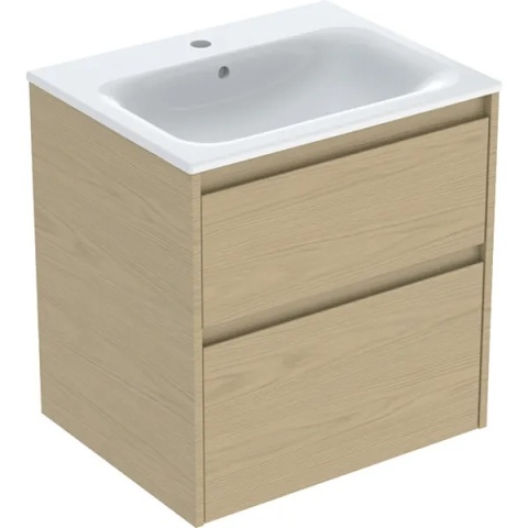 GEBERIT SELNOVA SQUARE Zestaw umywalki meblowej, slim rim, z szafką pod umywalkę, z dwoma szufladami, dąb naturalny