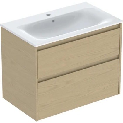 GEBERIT SELNOVA SQUARE Zestaw umywalki meblowej, slim rim, z szafką pod umywalkę, z dwoma szufladami, dąb naturalny
