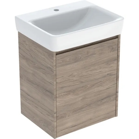 GEBERIT SELNOVA SQUARE Zestaw umywalki z szafką pod umywalkę 55 cm, z jednymi drzwiami, orzech hickory