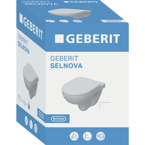GEBERIT SELNOVA Zestaw wiszącej miski WC, lejowa, Rimfree, z deską sedesową