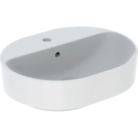 GEBERIT VariForm Umywalka nablatowa 50 cm, eliptyczna, z półką z otworem na baterię, biały