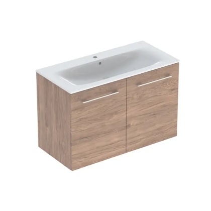 GEBERIT SELNOVA SQUARE Zestaw umywalki meblowej, slim rim, z szafką pod umywalkę 100 cm, z dwoma drzwiami, orzech hickory