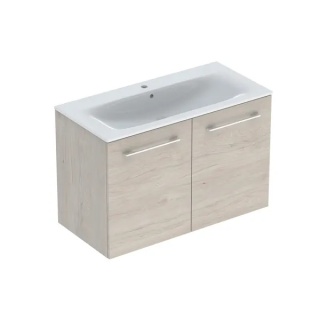 GEBERIT SELNOVA SQUARE Zestaw umywalki meblowej, slim rim, z szafką pod umywalkę 100 cm, z dwoma drzwiami, orzech hickory jasny