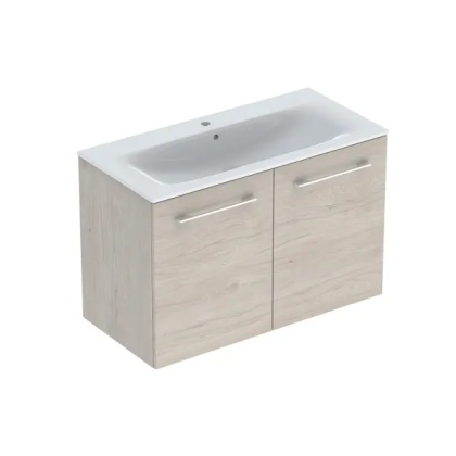 GEBERIT SELNOVA SQUARE Zestaw umywalki meblowej, slim rim, z szafką pod umywalkę 100 cm, z dwoma drzwiami, orzech hickory jasny