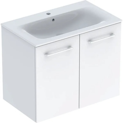 GEBERIT SELNOVA SQUARE Zestaw umywalki meblowej, slim rim, z szafką pod umywalkę 80 cm, z dwoma drzwiami, biały połysk