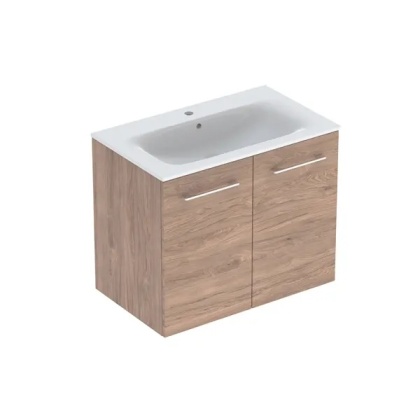 GEBERIT SELNOVA SQUARE Zestaw umywalki meblowej, slim rim, z szafką pod umywalkę 80 cm, z dwoma drzwiami, orzech hickory