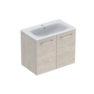 GEBERIT SELNOVA SQUARE Zestaw umywalki meblowej, slim rim, z szafką pod umywalkę 80 cm, z dwoma drzwiami, orzech hickory jasny