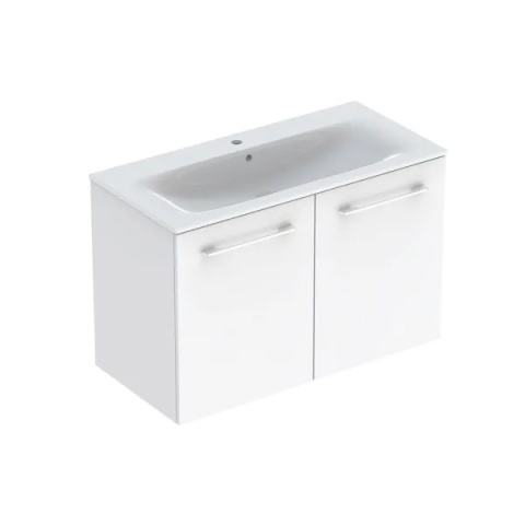 GEBERIT SELNOVA SQUARE Zestaw umywalki meblowej, slim rim, z szafką pod umywalkę 100 cm, z dwoma drzwiami, biały połysk
