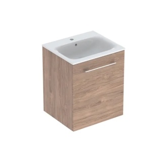 GEBERIT SELNOVA SQUARE Zestaw umywalki meblowej, slim, z szafką pod umywalkę 55 cm, z jednymi drzwiami, orzech hickory