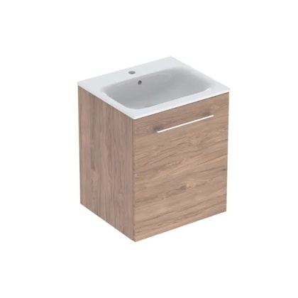 GEBERIT SELNOVA SQUARE Zestaw umywalki meblowej, slim, z szafką pod umywalkę 55 cm, z jednymi drzwiami, orzech hickory