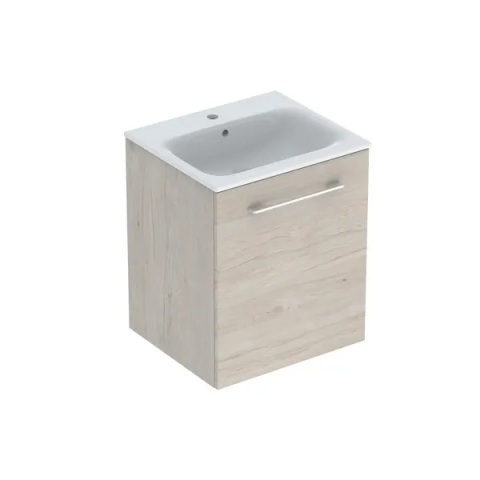 GEBERIT SELNOVA SQUARE Zestaw umywalki meblowej, slim, z szafką pod umywalkę 55 cm, z jednymi drzwiami, orzech hickory jasny
