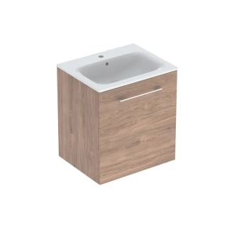 GEBERIT SELNOVA SQUARE Zestaw umywalki meblowej, slim, z szafką pod umywalkę 60 cm, z jednymi drzwiami, orzech hickory