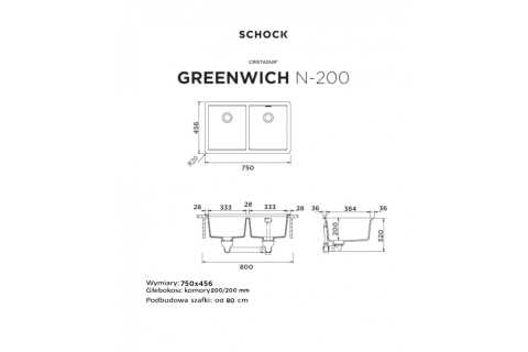 SCHOCK zlewozmywak GREENWICH N-200 Magma CRISTADUR - linia Studio