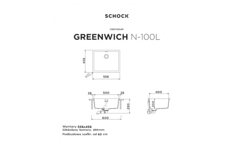 SCHOCK zlewozmywak GREENWICH N-100L Bronze CRISTADUR - linia Studio
