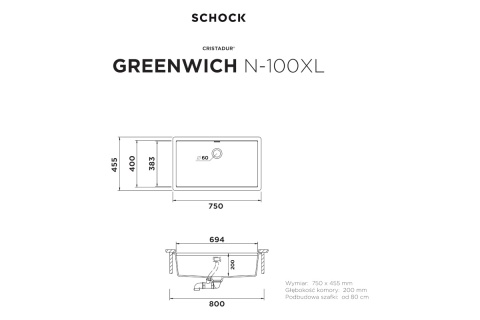 SCHOCK zlewozmywak GREENWICH N-100XL Magma CRISTADUR - linia Studio